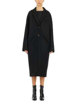 Courrèges Women's Cocoon Wool Long Coat in Black | Size Small | I324CMA154WO00349999 Color Black