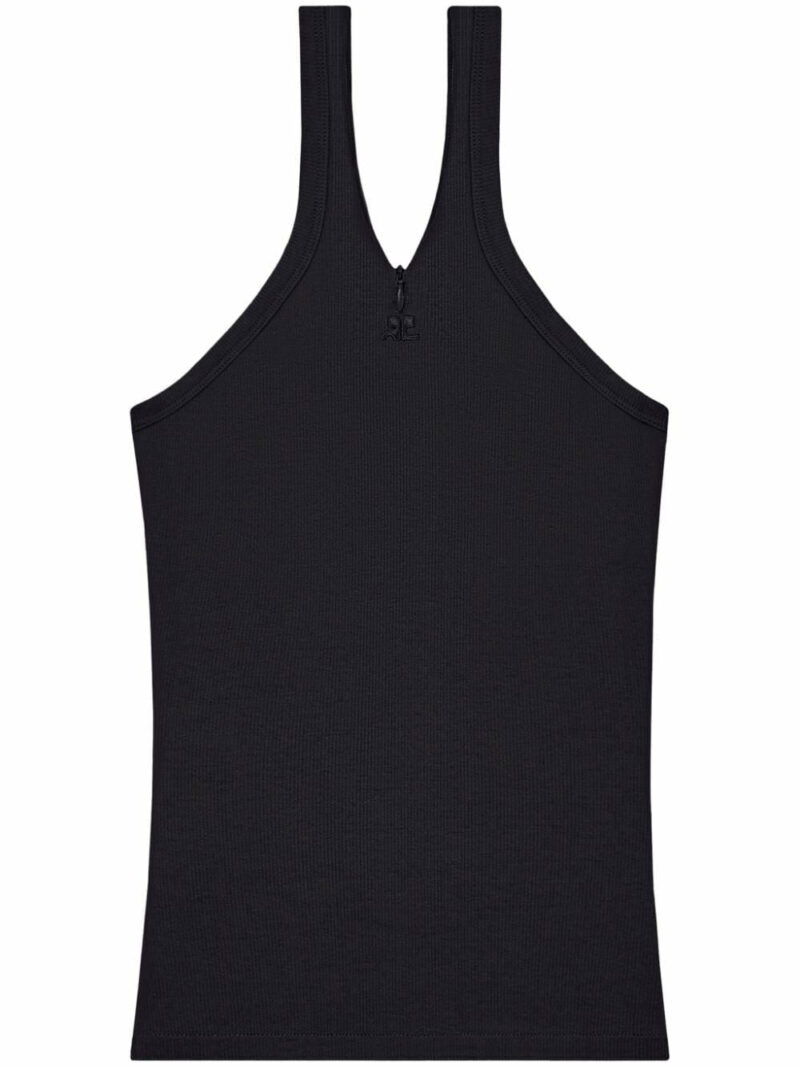 Courregès Women's Criss Cross Cotton Tank Top in Black | Size Large | 324JDE079JS0121