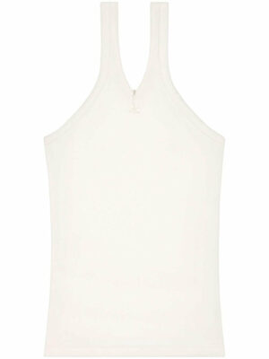 Courregès Women's Criss Cross Cotton Tank Top in White | Size Large | 324JDE079JS0121