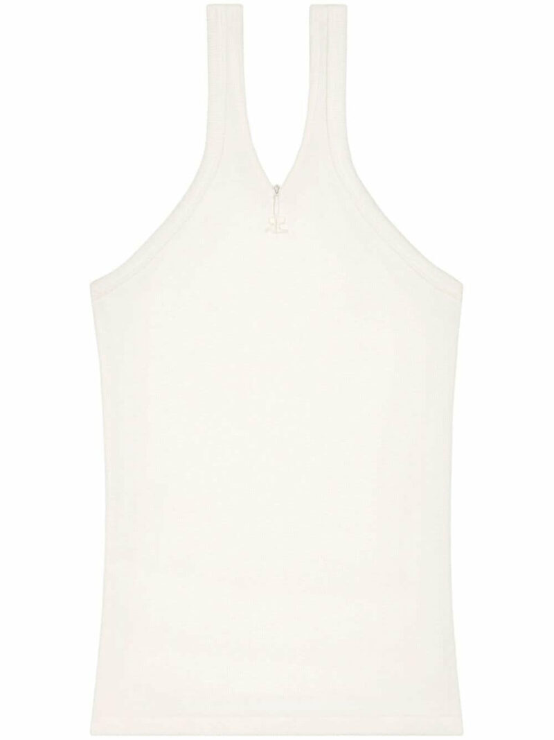 Courregès Women's Criss Cross Cotton Tank Top in White | Size Large | 324JDE079JS0121