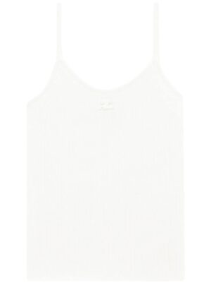 Courregès Women's Logo Ribbed Tank Top in White | Size Large | PERMDE012FI