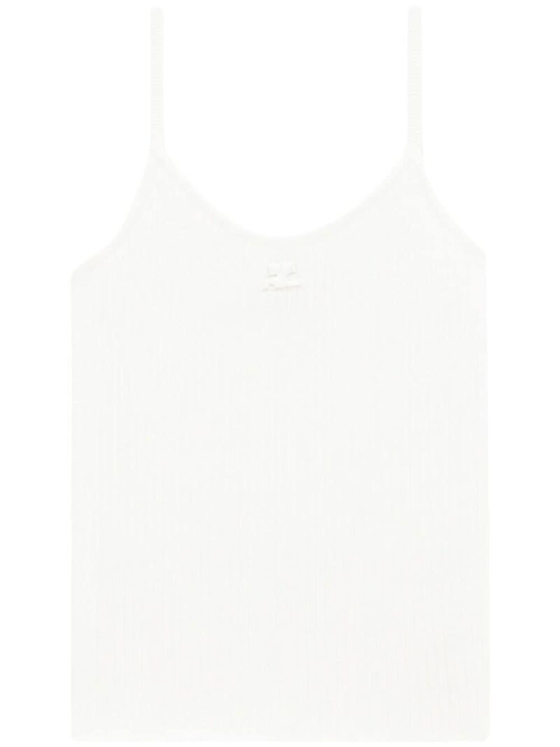 Courregès Women's Logo Ribbed Tank Top in White | Size Large | PERMDE012FI