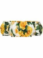 Dolce & Gabbana Women's Cotton Cropped Top With Roses Print in Yellow | Size 40 | F755RTHS5NKHA3VO