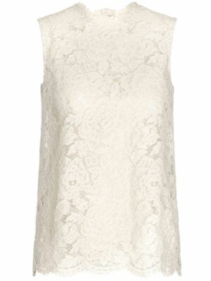 Dolce & Gabbana Women's Floral Lace Sleeveless Top in W0001 | Size 42 | F73G9TFLRE1 Color W0001