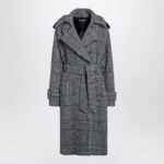 Dolce & Gabbana Women's Houndstooth Wool Checked Coat in Grey | Size 38 | F0E2DTFQMKH