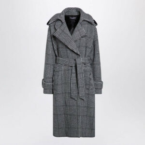 Dolce & Gabbana Women's Houndstooth Wool Checked Coat in Grey | Size 38 | F0E2DTFQMKH