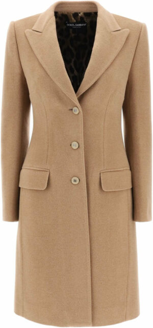 Dolce & Gabbana Women's Single-Breasted Wool Coat in Camel | Size 42 | F0Q41TFU2L4 Color M0179