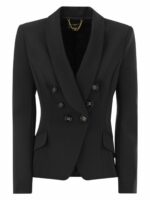 Elisabetta Franchi Women's Double-Breasted Crepe Jacket With Shawl Lapels in Black | Size 42 | GI07241E2