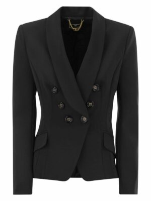 Elisabetta Franchi Women's Double-Breasted Crepe Jacket With Shawl Lapels in Black | Size 42 | GI07241E2