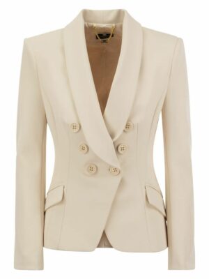 Elisabetta Franchi Women's Double-Breasted Crepe Jacket With Shawl Lapels in Butter | Size 40 | GI07241E2