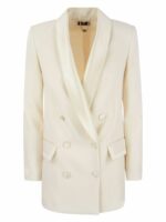 Elisabetta Franchi Women's Double-Breasted Jacket In Crepe And Satin in Butter | Size 38 | GI09337E2