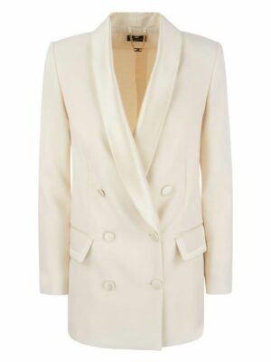 Elisabetta Franchi Women's Double-Breasted Jacket In Crepe And Satin in Butter | Size 38 | GI09337E2