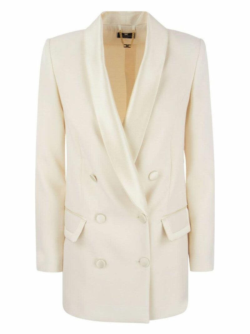 Elisabetta Franchi Women's Double-Breasted Jacket In Crepe And Satin in Butter | Size 38 | GI09337E2