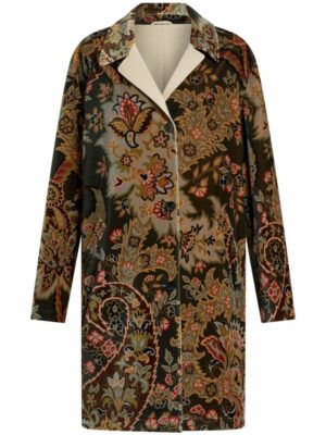 Etro Women's Paisley Print Velvet Coat in Green | Size 40 | WRAA003799SAEA9