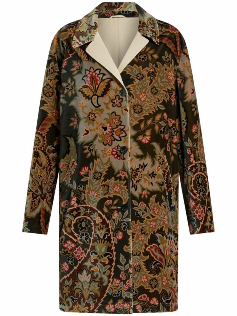 Etro Women's Paisley Print Velvet Coat in Green | Size 40 | WRAA003799SAEA9