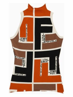 Fendi Women's Ff Puzzle Print Knitted Top in Yellow/Orange | Size 40 | FZXB84ARV2