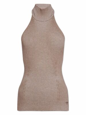 Fendi Women's Top Punto Beige Oscuro Cogido Al Cuello Top in Ash | Size 42 | FZXB75ARV9F0U6WF0U6W