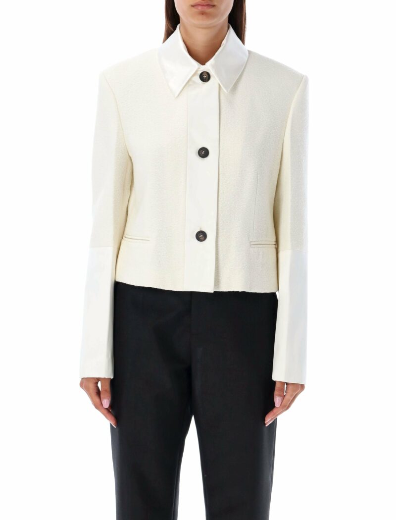 Ferragamo Women's Short Jacket With Satin Inserts in White | Size 42 | 23A13C552763654 Color 179