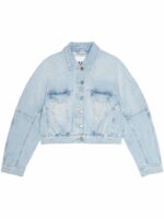 Ganni Women's Cotton AppliquÃ© Logo Classic Jacket in Clear Blue | Size 34 | J1472