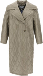 Ganni Women's Quilted Oversized Coat in Khaki | Size 34 | F8577