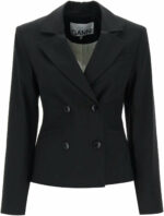 Ganni Women's Shaped Double-Breasted Jacket in Black | Size 38 | F8678