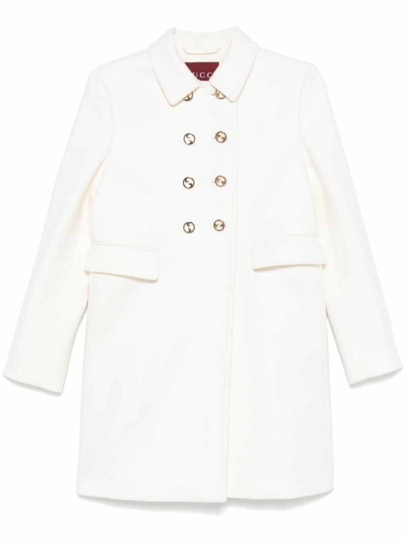 Gucci Women's Wool Double-Breasted Coat in White | Size 46 | 789891