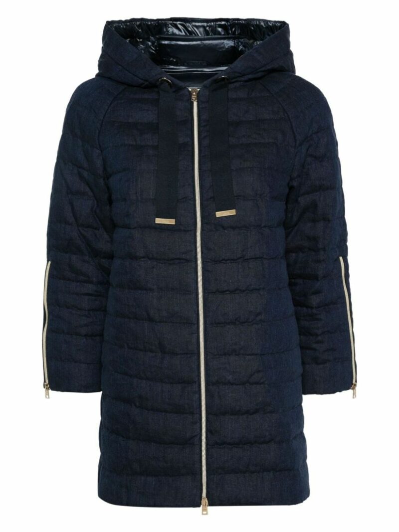 Herno Women's Hooded Midi Down Jacket in Blue | Size 40 | PI001868D