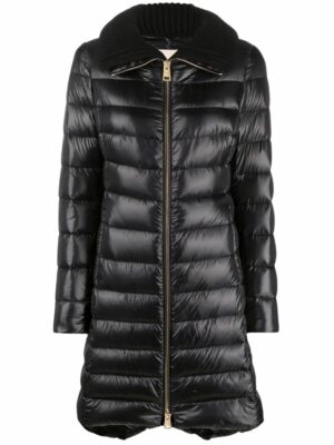 Herno Women's Knitted Collar Padded Coat in Black | Size 40 | PI0650DICM0312017Z