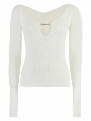 Jacquemus Women's Pralù Knitted Viscosa-Blend Top in White | Size 36 | 24E241KN3572358 Color 110