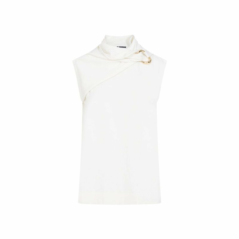 Jil Sander Women's Draped Knitted Tank Top in White | Size 36 | J01NC0136J14699