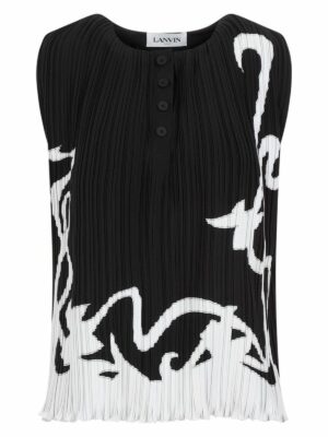 Lanvin Women's Sleeveless Pleated Top in Black | Size 38 | RWTO02025904P24