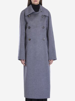 Loewe Women's Double-Breasted Coat In Wool And Cashmere in Grey | Size 36 | S540Y01XA75303