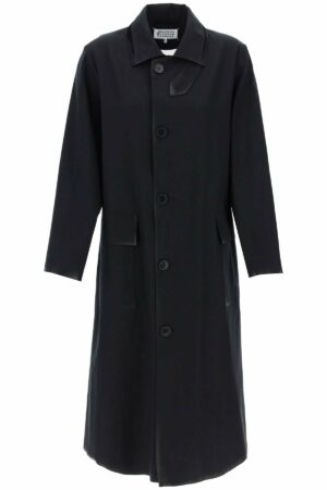 Maison Margiela Women's Cotton Coat With Laminated Trim Details in Black | Size 40 | S51AH0196S78506