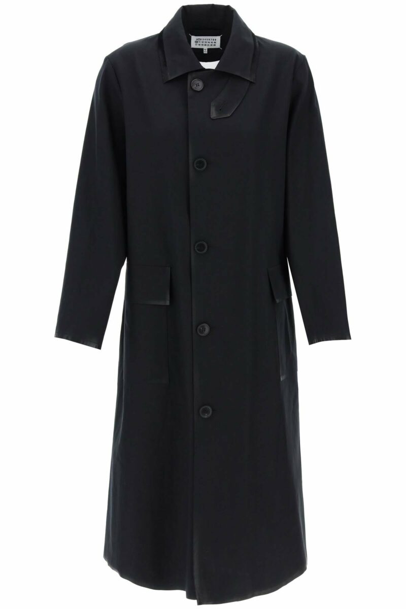 Maison Margiela Women's Cotton Coat With Laminated Trim Details in Black | Size 40 | S51AH0196S78506