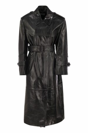 Max Mara Sportmax Women's Alfeo1234 - Nappa Leather Trench Coat in Black | 2422476013600