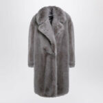 Max Mara Sportmax Women's Light Faux Fur Coat in Grey | Size Large | MANICOPL