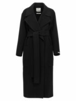 Max Mara Sportmax Women's Raffia≤ather Belted Coat in Black | Size 42 | VELENO