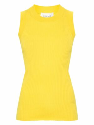 Max Mara Sportmax Women's Ribbed Cotton Tank Top in Yellow | Size Large | 12361022600