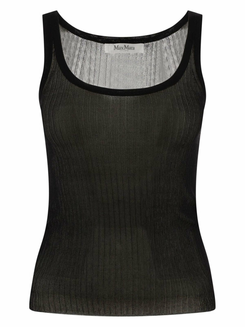 Max Mara Women's "bastia" Ribbed Silk Tank Top in Black | Size Large | 2411361043600BASTIA002