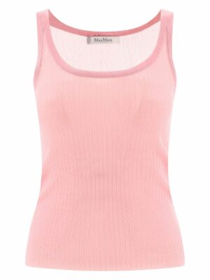 Max Mara Women's "bastia" Ribbed Silk Tank Top in Pink | Size Large | 2411361043600BASTIA007