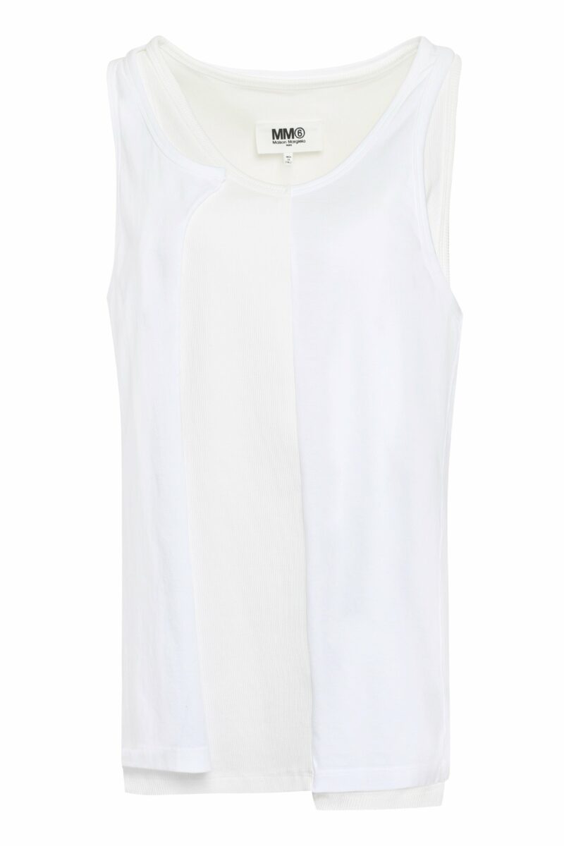 Mm6 Maison Margiela Women's Cotton Tank Top in White | Size Small | S52NL0059STJ365 Color 963