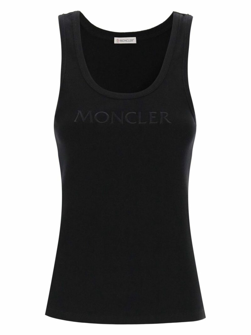 Moncler Women's Basic Sleeveless Ribbed Jersey Top in Black | Size Large | 8P0000689AK6