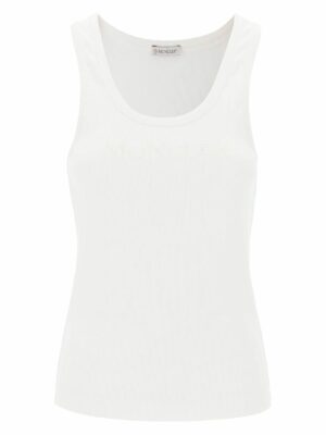 Moncler Women's Basic Sleeveless Ribbed Jersey Top in White | Size Large | 8P0000689AK6