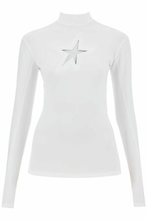 Mugler Women's Long-Sleeved Star Top For in Bianco | Size 36 | 24F1TO0725859