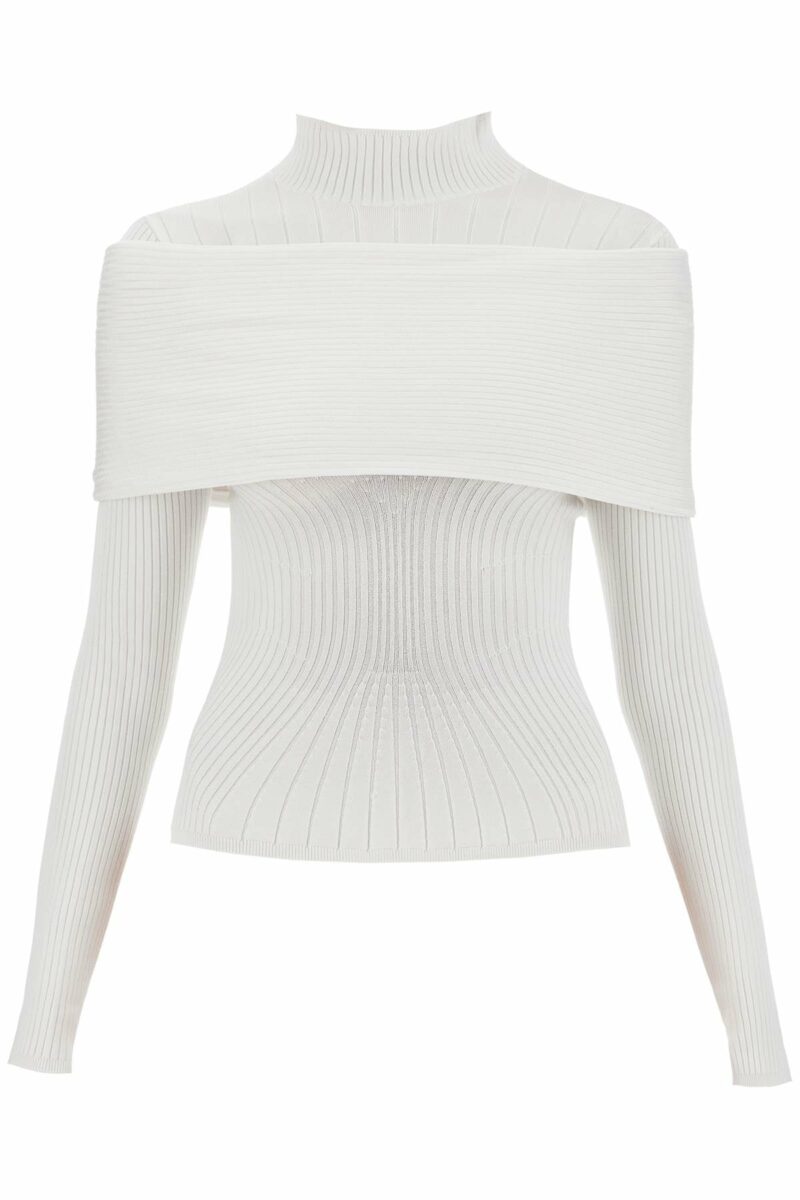 Mugler Women's Long-Sleeved Top With Off- in Bianco | Size Small | 24F2TO07471116