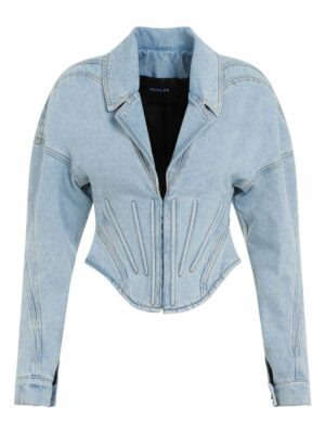 Mugler Women's Tailored Corset Denim Jacket in Blue | Size 38 | 24S6VE0386211