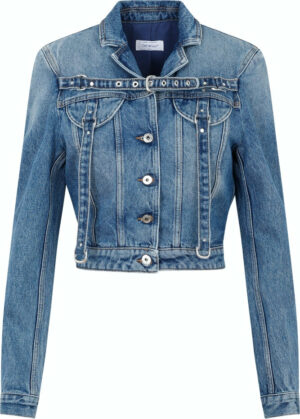 Off-White Women's Cargo Crop Denim Jacket in Blue | Size 40 | OWYE048F23DEN001