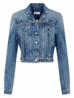 Off-White Women's Cropped Denim Jacket in Blue | Size 40 | OWYE048F23DEN001