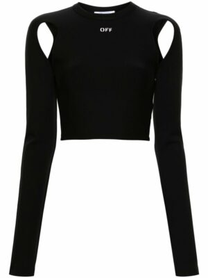 Off-White Women's Cropped Top With Cut Out Detail in Nero | Size 40 | OWAD211C99JER001