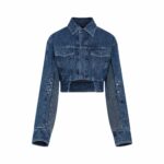 Off-White Women's Off White Motorcycle Hole Crop Jacket in Blue | Size 38 | OWYE044S23DEN001